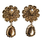 Purple Flower Pearl Teardrop Crystals Clip On Earrings