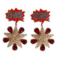 Gold Star-Shaped Sparkling Red Crystals Clip On Earrings