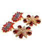 Gold Star-Shaped Sparkling Red Crystals Clip On Earrings