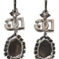 Silver Brass Crystal Teardrop DG Logo Clip On Earrings