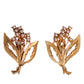 Gold Tone Brass Lily Of The Valley Pearl Clip On Earrings