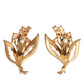Gold Tone Brass Lily Of The Valley Pearl Clip On Earrings