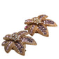 Gold Brass Purple Flower-Shaped Crystals Clip On Earrings