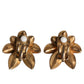 Gold Brass Purple Flower-Shaped Crystals Clip On Earrings