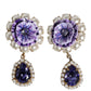 Purple Flower Pearl Teardrop Crystals Clip On Earrings