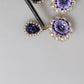 Purple Flower Pearl Teardrop Crystals Clip On Earrings
