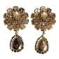 Purple Flower Pearl Teardrop Crystals Clip On Earrings