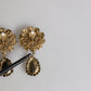 Purple Flower Pearl Teardrop Crystals Clip On Earrings