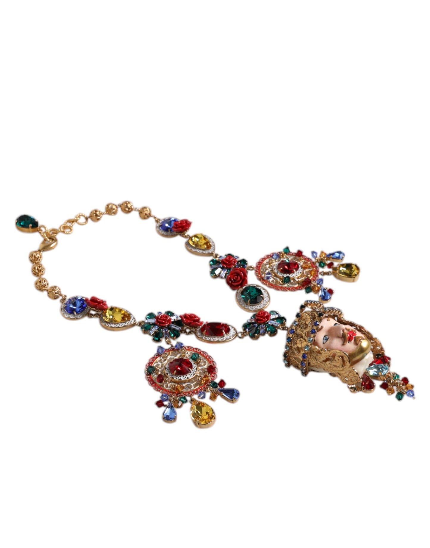 Multicolor Whimsical Face Charm Pendant Beaded Necklace