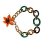 Multicolor Gold Brass Orange Lily Floral Chain Necklace