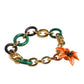Multicolor Gold Brass Orange Lily Floral Chain Necklace