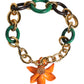 Multicolor Gold Brass Orange Lily Floral Chain Necklace