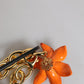 Multicolor Gold Brass Orange Lily Floral Chain Necklace