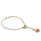 Gold Chain Brass Faux Pearl Charm Logo Pendant Necklace