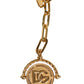 Gold Chain Brass Faux Pearl Charm Logo Pendant Necklace
