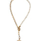Gold Chain Brass Faux Pearl Charm Logo Pendant Necklace