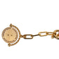 Gold Chain Brass Faux Pearl Charm Logo Pendant Necklace
