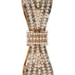 Gold Tone Brass Bow Crystal FauxPearl Embellished Brooch