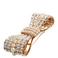 Gold Tone Brass Bow Crystal FauxPearl Embellished Brooch
