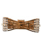 Gold Tone Brass Bow Crystal FauxPearl Embellished Brooch