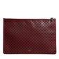 Burgundy Black Logo Embellished Men Zip Flat Pouch Bag