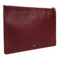Burgundy Black Logo Embellished Men Zip Flat Pouch Bag