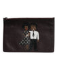 Brown Leather #DGFAMILY Embellished Men Clutch Pouch Bag