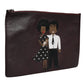 Brown Leather #DGFAMILY Embellished Men Clutch Pouch Bag