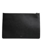 Black Leather Golden Pig Print Logo Plaque Men Pouch Bag