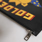Black Leather Golden Pig Print Logo Plaque Men Pouch Bag