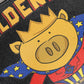 Black Leather Golden Pig Print Logo Plaque Men Pouch Bag