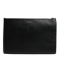 Black Leather #DGFAMILY Embellished Men Zip Pouch Bag