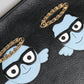 Black Leather #DGFAMILY Embellished Men Zip Pouch Bag