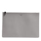 Gray Solid Leather DG Logo Men Clutch Zip Pouch Bag