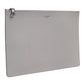 Gray Solid Leather DG Logo Men Clutch Zip Pouch Bag