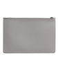 Gray Solid Leather DG Logo Men Clutch Zip Pouch Bag