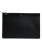 Black Solid Leather DG Logo Clutch Zip Pouch Bag
