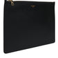 Black Solid Leather DG Logo Clutch Zip Pouch Bag
