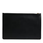 Black Solid Leather DG Logo Clutch Zip Pouch Bag