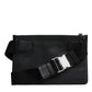 Black Leather Logo Plaque Purse Fanny Pack Bag