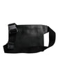 Black Calfskin Leather Messenger Crossbody Bag