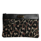 Multicolor Leopard Jacquard Print Logo Plaque Pouch Bag