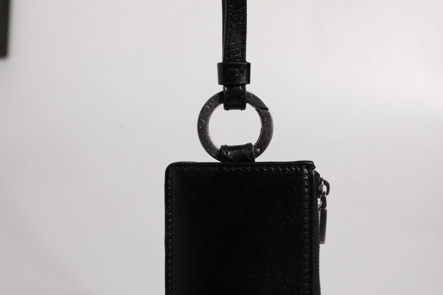 Black Calf Leather Lanyard Logo Card Holder Wallet