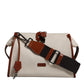 Beige Brown Cotton Leather Duffle Shoulder Bag