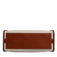 Beige Brown Cotton Leather Duffle Shoulder Bag
