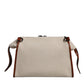 Beige Brown Cotton Leather Duffle Shoulder Bag