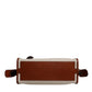 Beige Brown Cotton Leather Duffle Shoulder Bag