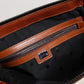 Beige Brown Cotton Leather Duffle Shoulder Bag