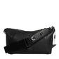 Black Leather Logo Plaque Shoulder Crossbody Bag