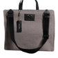 Grey Alpaca Wool Logo Plaque Tote Shoulder Bag
